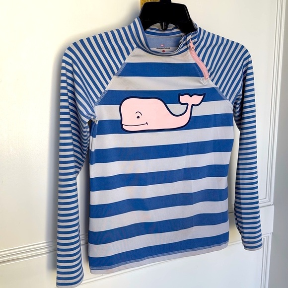 Vineyard Vines Girls Swim Shirt Rashguard 10/12 Sun Protection Pink Blue Stripe - Picture 5 of 12